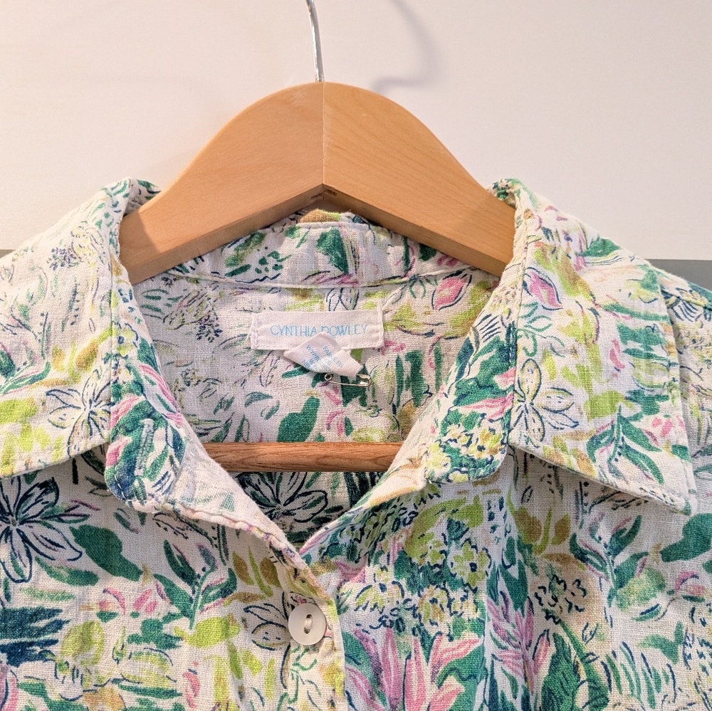 Cynthia Rowley Linen Blend Patterned Button Down - Picture 3 of 5